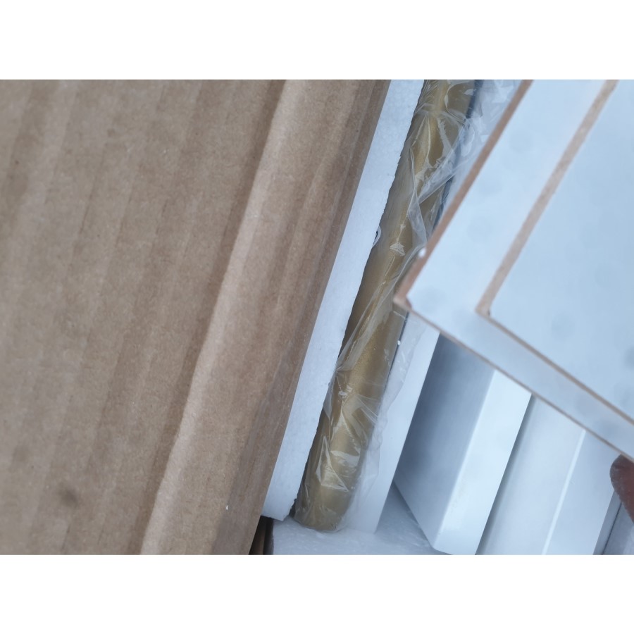 GRADE A2 - High Gloss White and Gold Bedside Table with 2 Drawers - Valencia