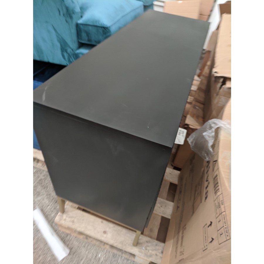 GRADE A2 - Wide Dark Grey Art Deco Chest of 6 Drawers with Legs - Maya