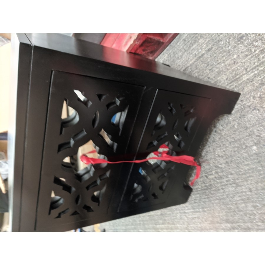 GRADE A2 - Black Boho Wooden Mirrored 2 Drawer Bedside Table - Alexis