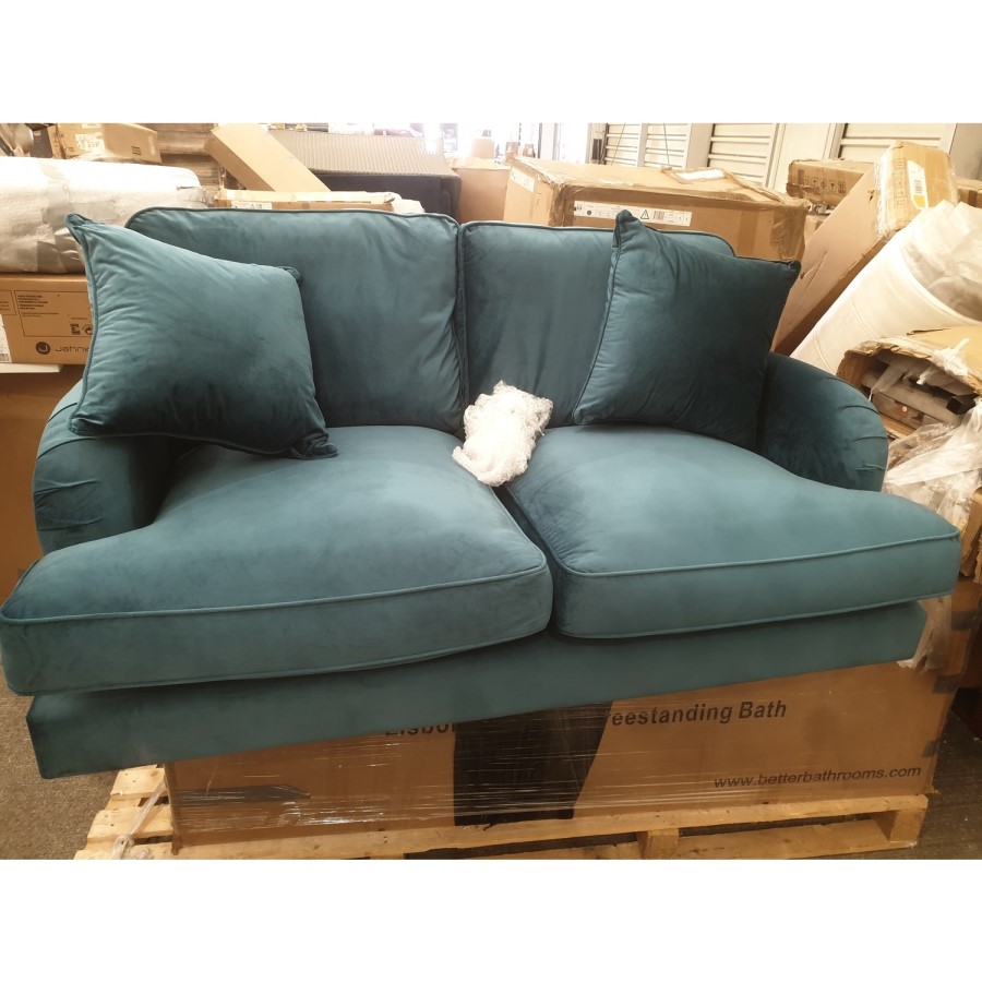 GRADE A2 - Teal Blue Velvet 2 Seater Sofa - Payton