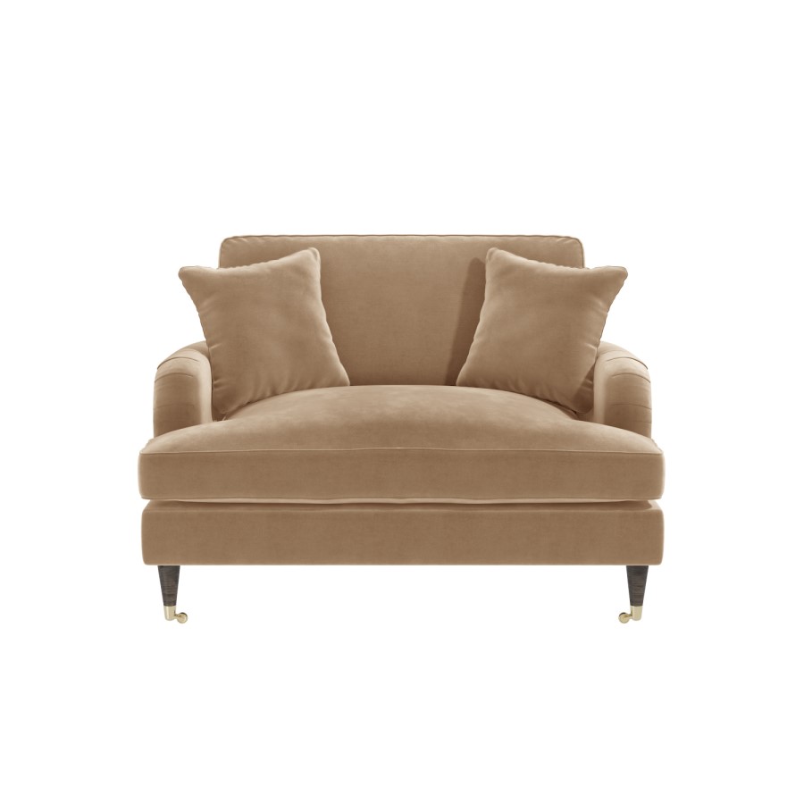 Beige Velvet Loveseat Armchair with Scatter Cushions - Payton