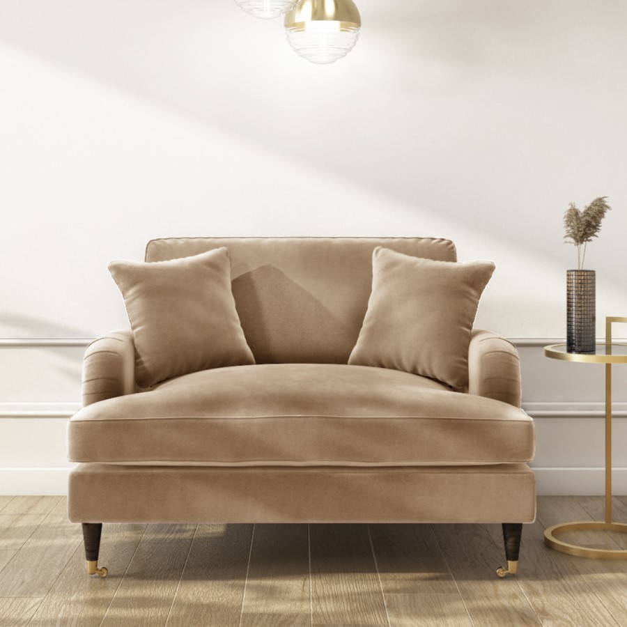 Beige Velvet Loveseat Armchair with Scatter Cushions - Payton