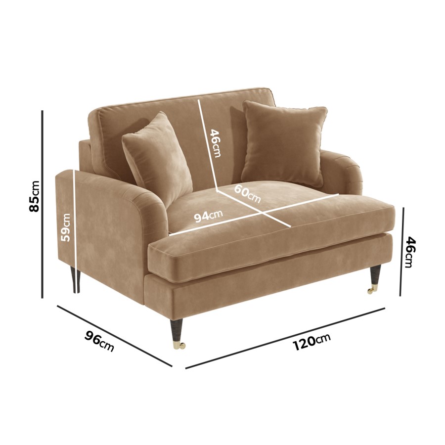 Beige Velvet Loveseat Armchair with Scatter Cushions - Payton
