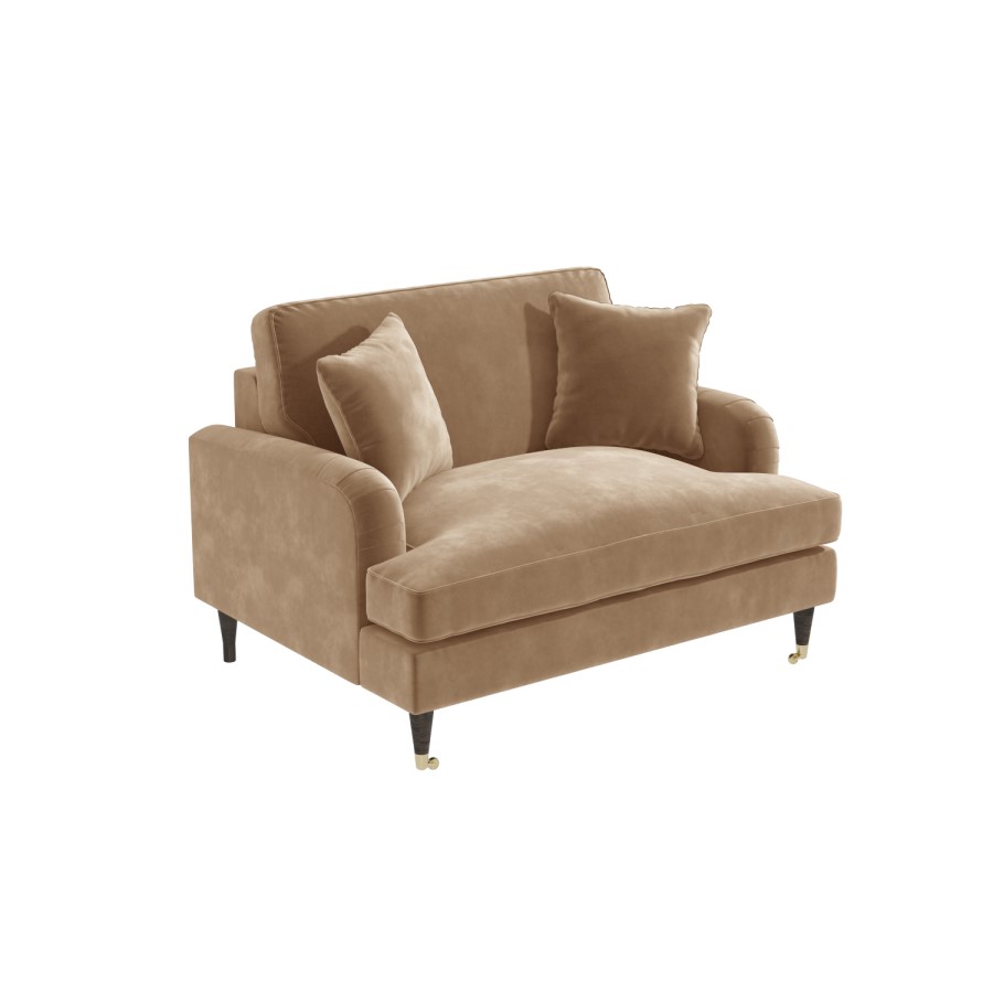 Beige Velvet Loveseat Armchair with Scatter Cushions - Payton