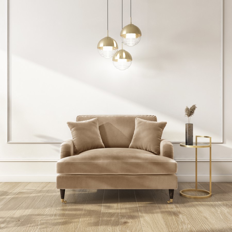 Beige Velvet Loveseat Armchair with Scatter Cushions - Payton