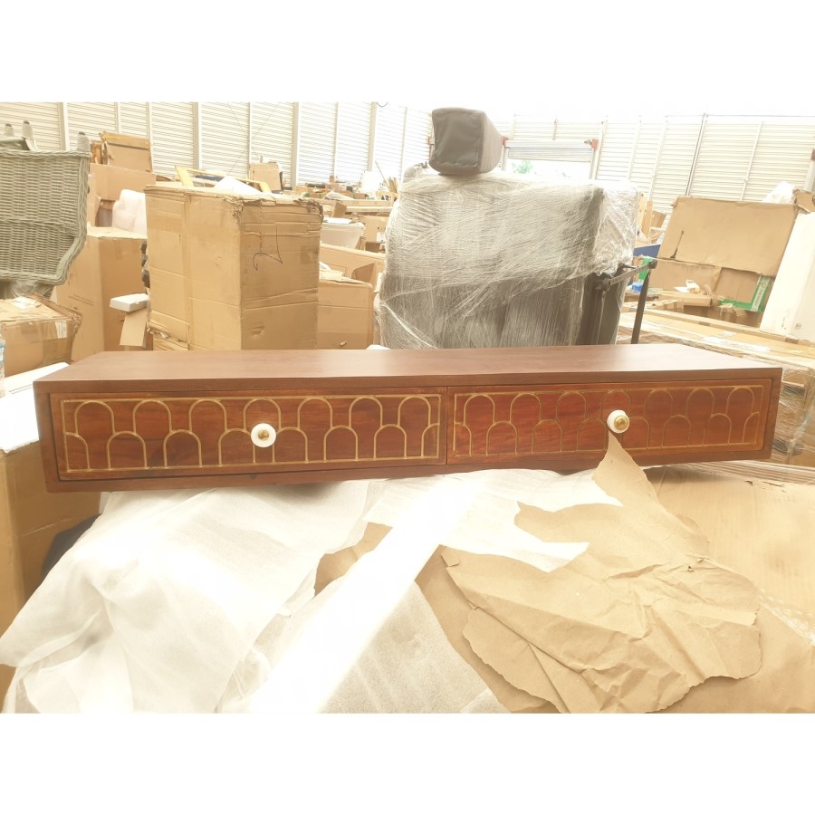 GRADE A2 - Narrow Mango Wood Console Table with Drawers - Dejan