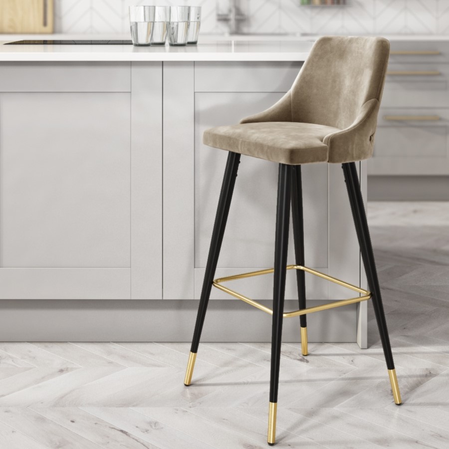 ALMOST PERFECT - Maddy Mink Velvet Bar Stool with Black Legs and Gold Tips