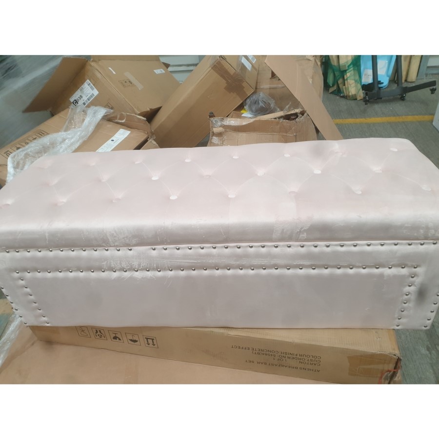 GRADE A2 - Safina Pink Velvet Ottoman Blanket Box with Stud Detail