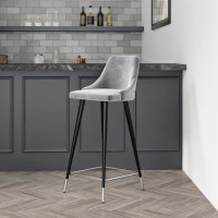GRADE A2 - Light Grey Velvet Bar Stool with Back - 79cm - Maddy