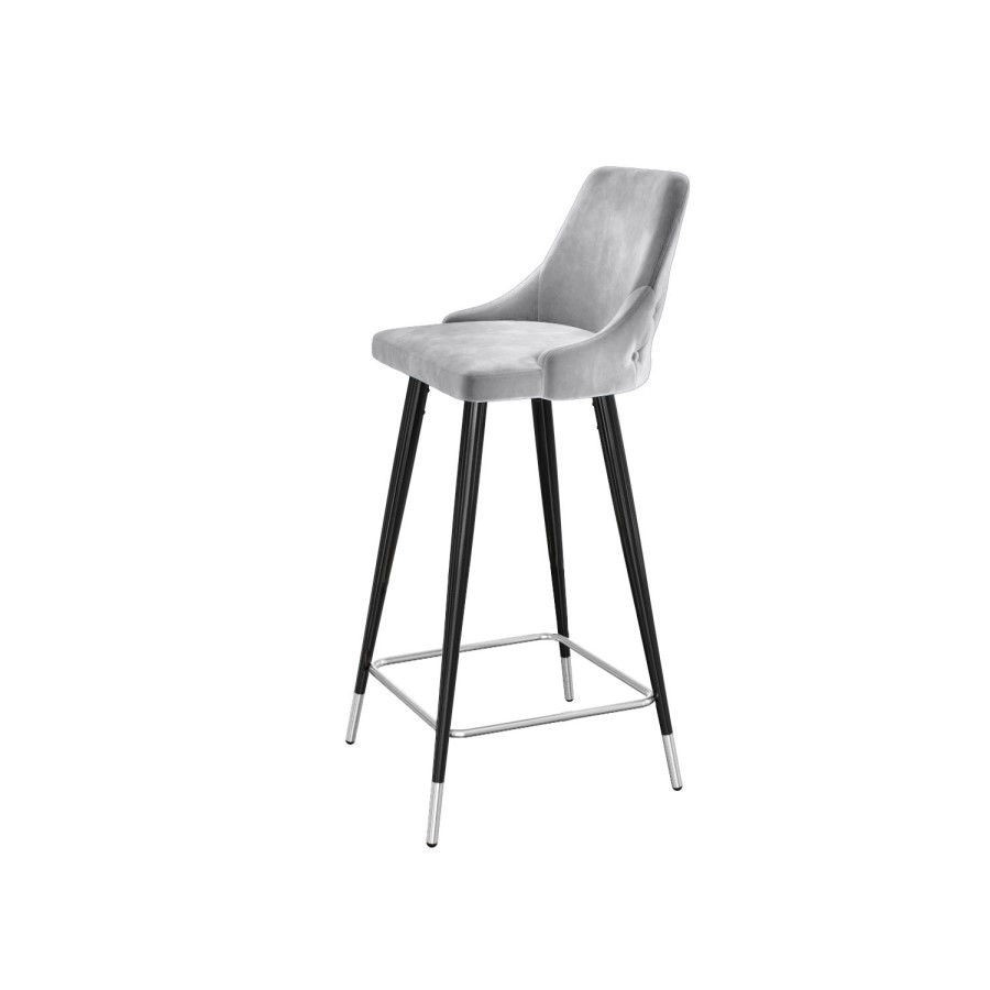 GRADE A2 - Light Grey Velvet Bar Stool with Back - 79cm - Maddy