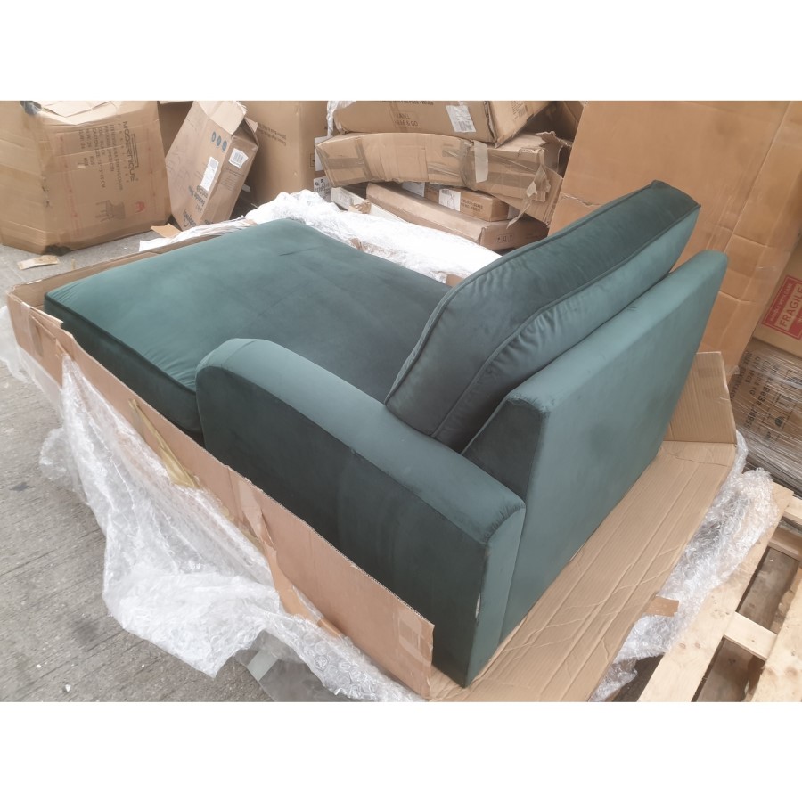 GRADE A2 - 3 Seater Right Hand Facing L Shaped Sofa in Dark Green Velvet - Payton