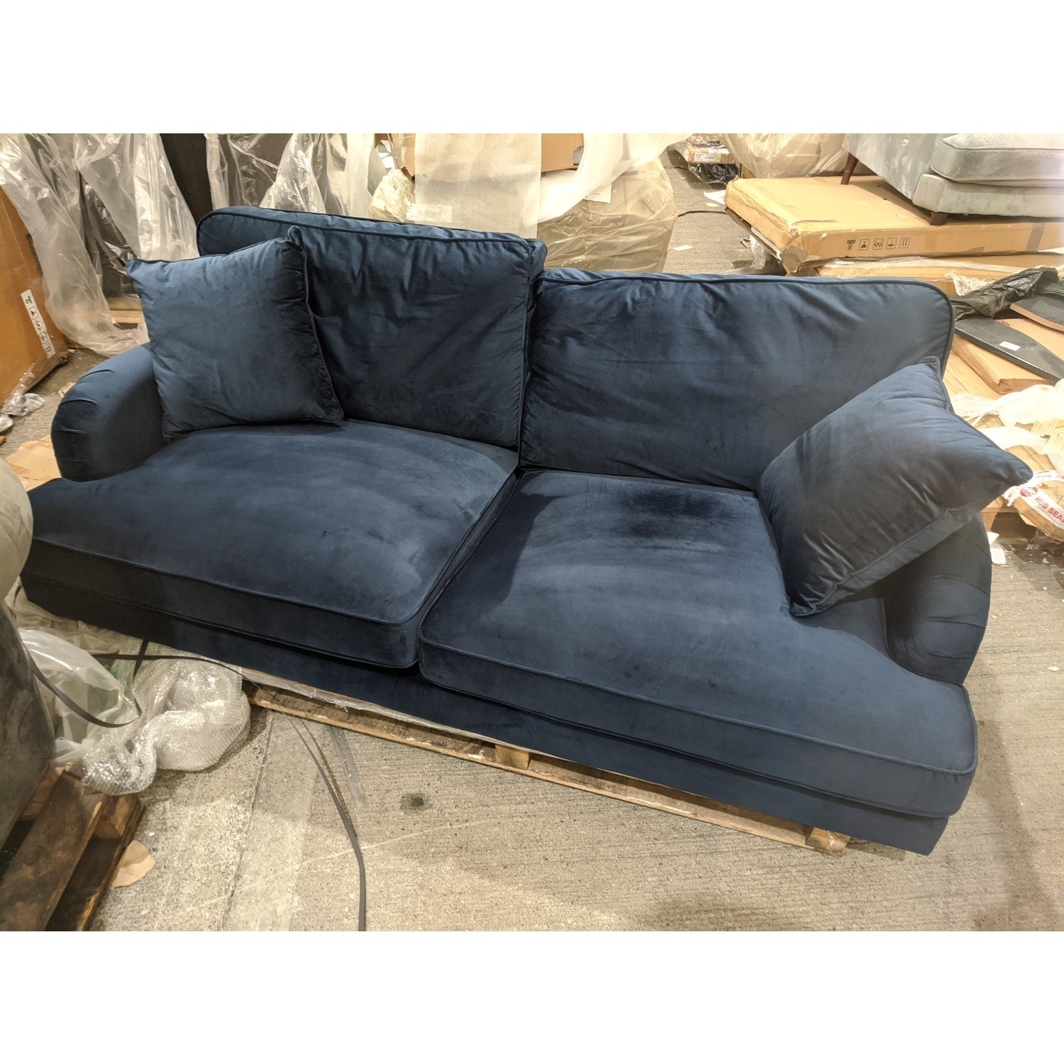 GRADE A2 Navy Blue Velvet 3 Seater Sofa Payton Furniture123