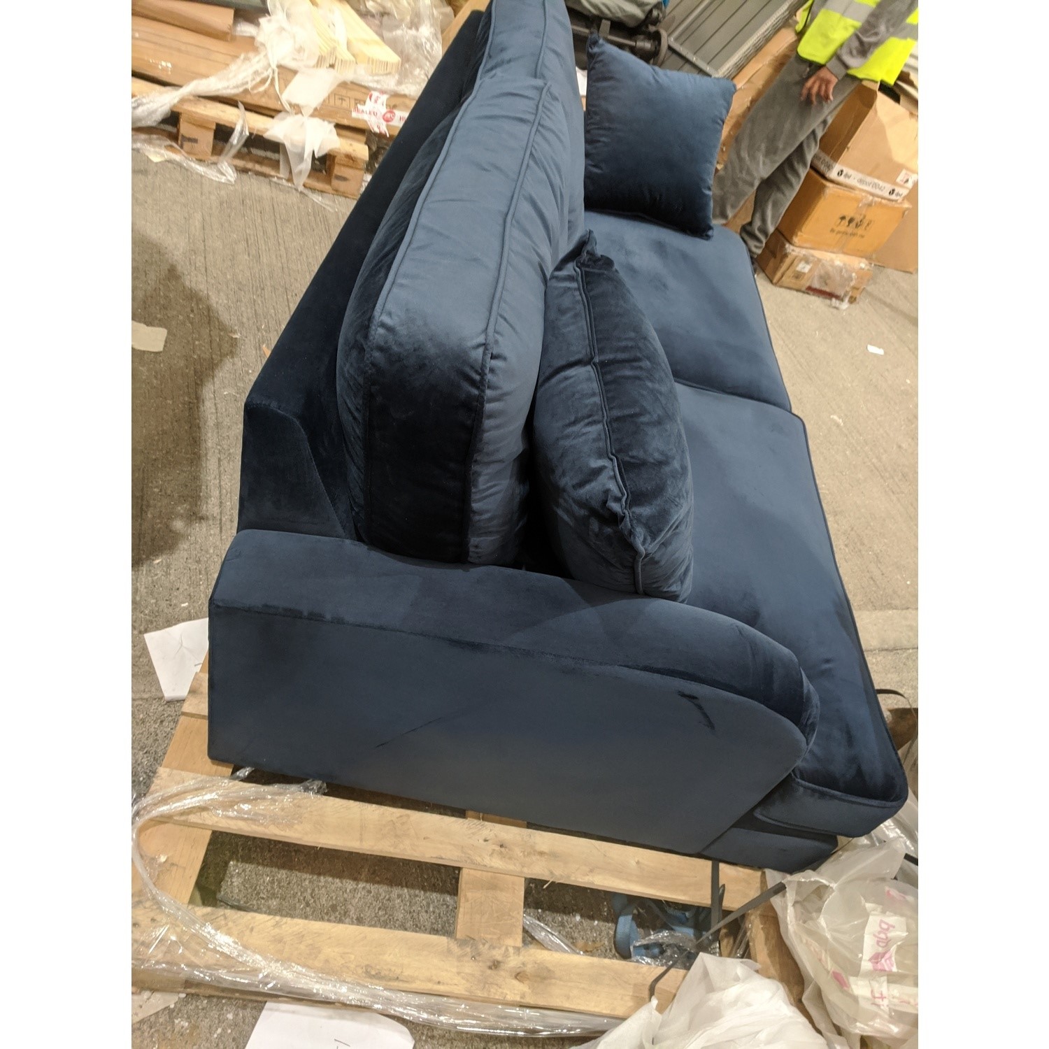 GRADE A2 Navy Blue Velvet 3 Seater Sofa Payton Furniture123