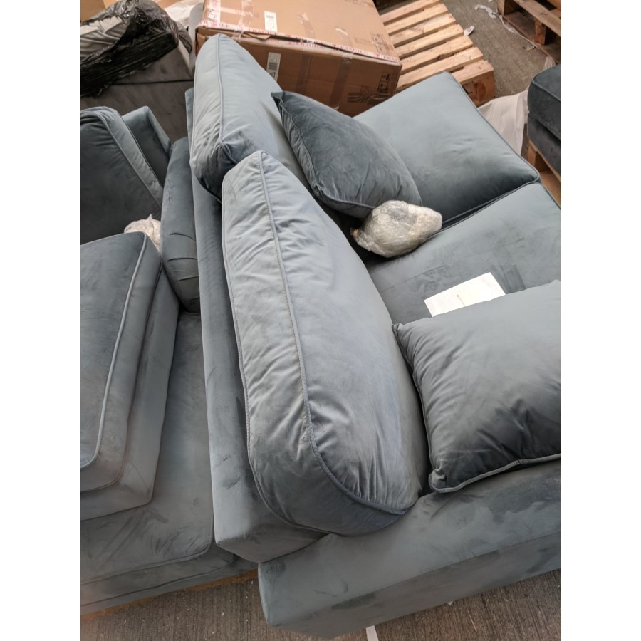 GRADE A2 - 3 Seater Right Hand Facing L Shaped Sofa in Petrol Blue Velvet - Payton