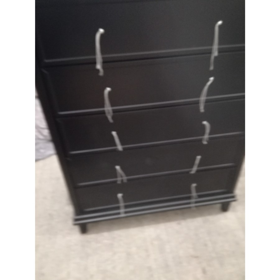 GRADE A2 - Tall Black Painted Chest of 5 Drawers - Georgia