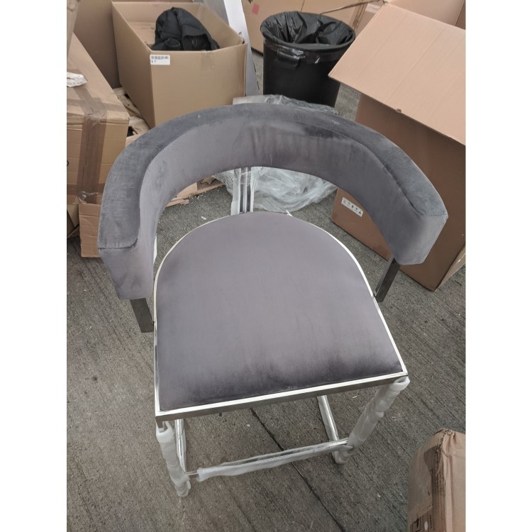 GRADE A2 - Grey Velvet Cantilever Kitchen Stool with Back - 66cm - Alana Boutique