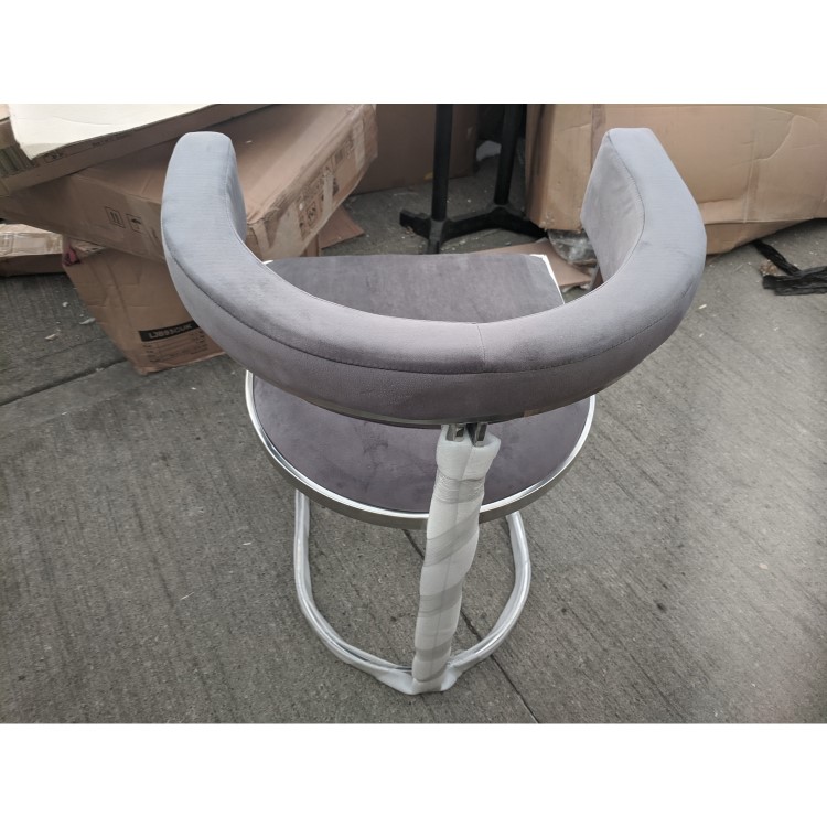 GRADE A2 - Grey Velvet Cantilever Kitchen Stool with Back - 66cm - Alana Boutique