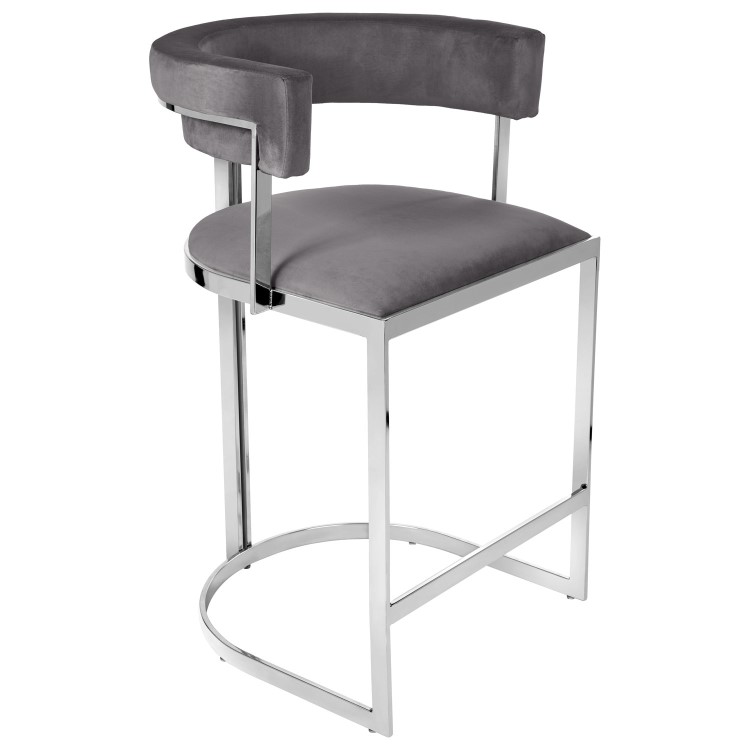 GRADE A2 - Grey Velvet Cantilever Kitchen Stool with Back - 66cm - Alana Boutique