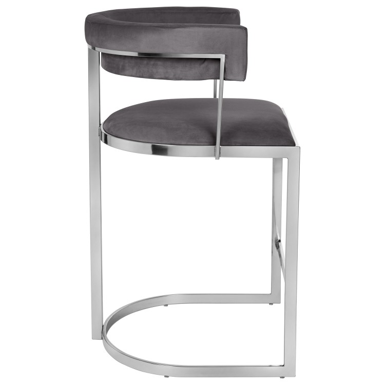 GRADE A2 - Grey Velvet Cantilever Kitchen Stool with Back - 66cm - Alana Boutique