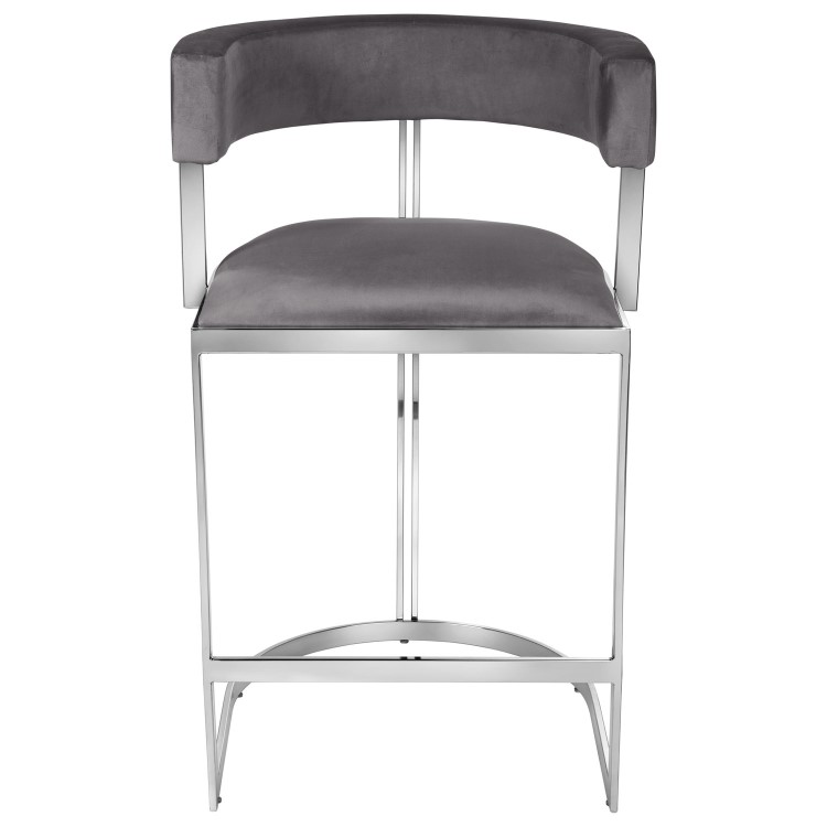 GRADE A2 - Grey Velvet Cantilever Kitchen Stool with Back - 66cm - Alana Boutique