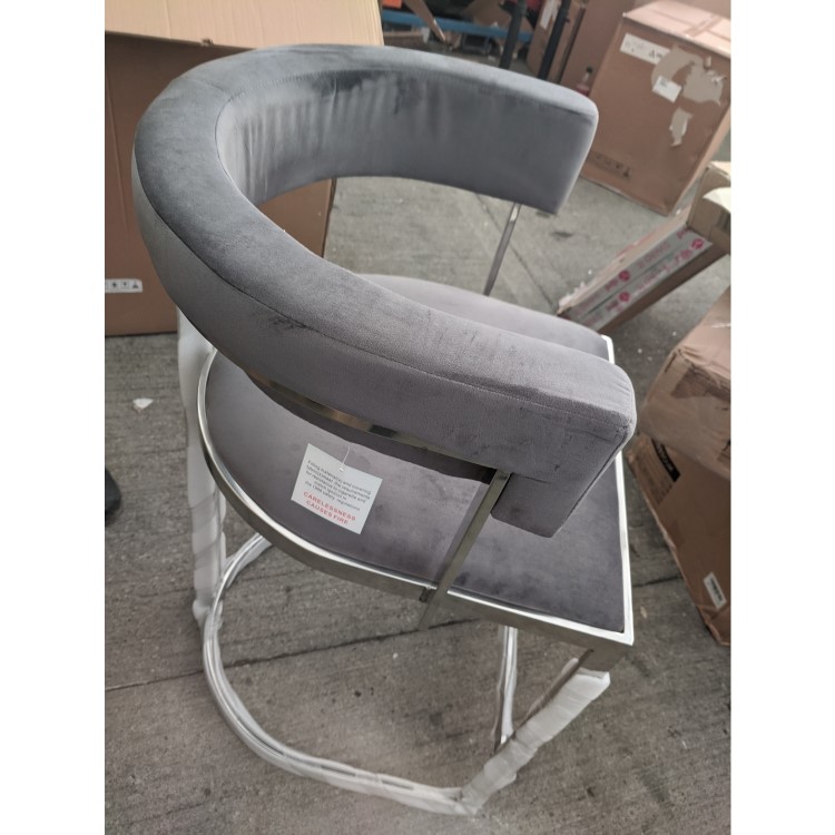 GRADE A2 - Grey Velvet Cantilever Kitchen Stool with Back - 66cm - Alana Boutique