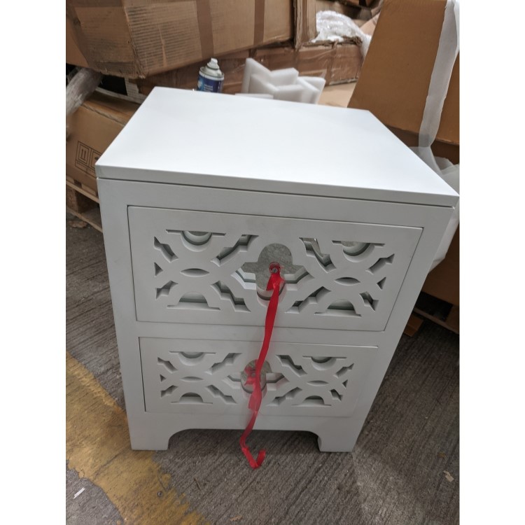 GRADE A2 - Grey Mirrored Boho 2 Drawer Bedside Table - Alexis