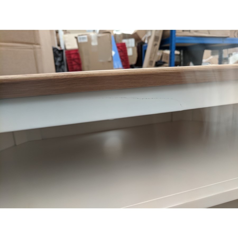 GRADE A2 - Corner TV Unit in White & Solid Oak with Storage - TV's up to 32" - Adeline