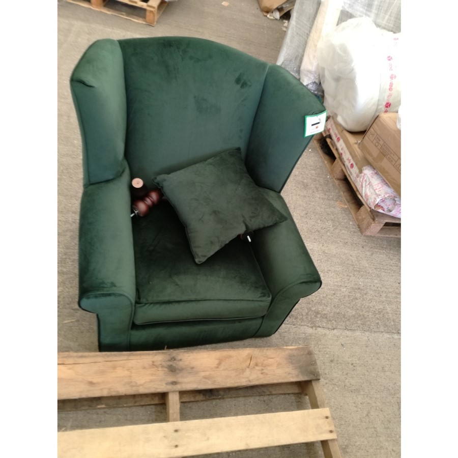 GRADE A2 - Green Velvet Wingback Armchair - Rupert