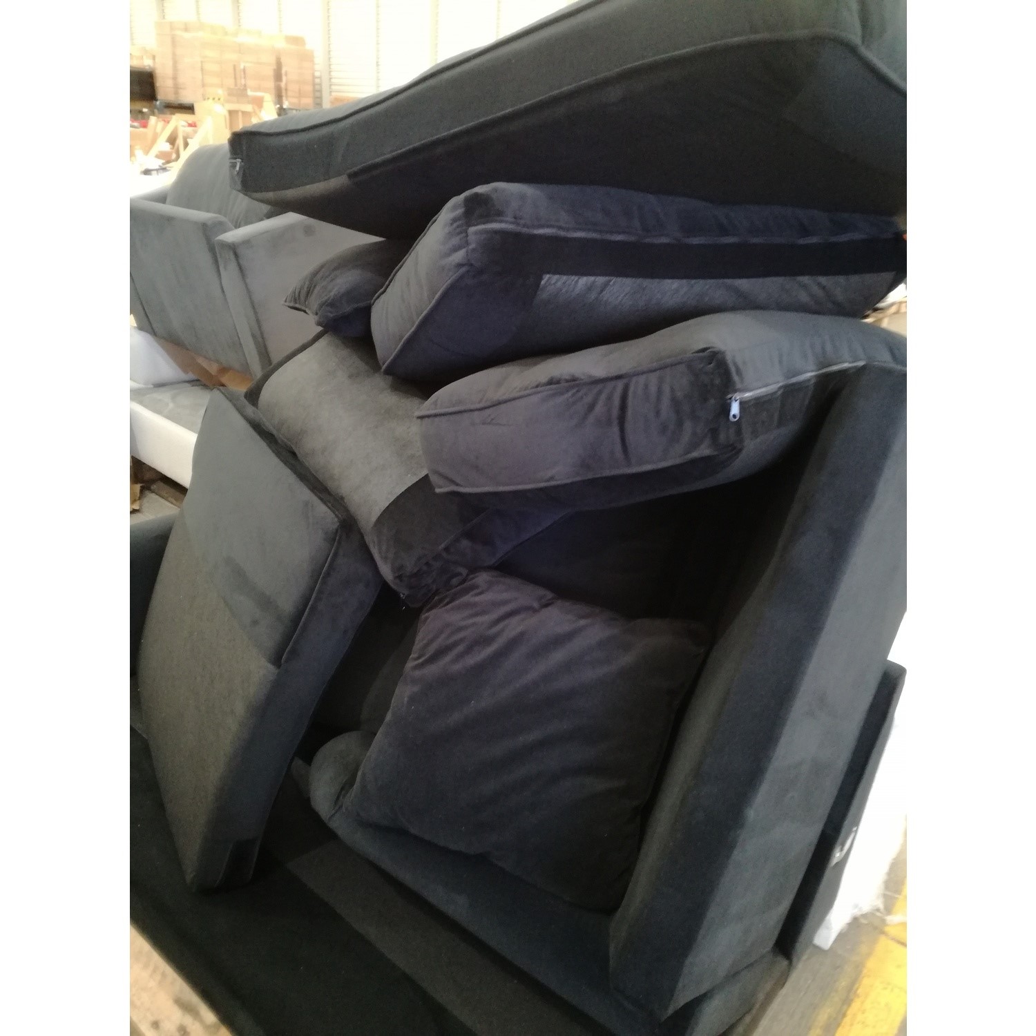 GRADE A2 - 4 Seater Right Hand Facing L Shaped Sofa in Black Velvet ...