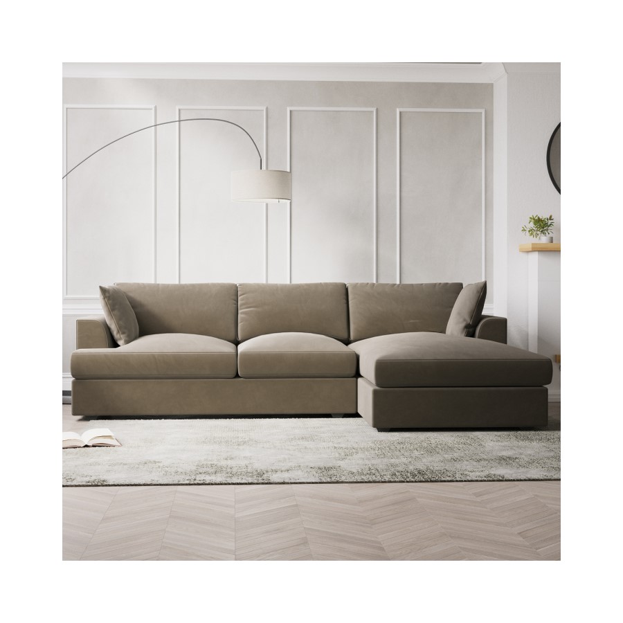 GRADE A2 - 4 Seater Right Hand Facing L Shaped Sofa in Mink Velvet - August