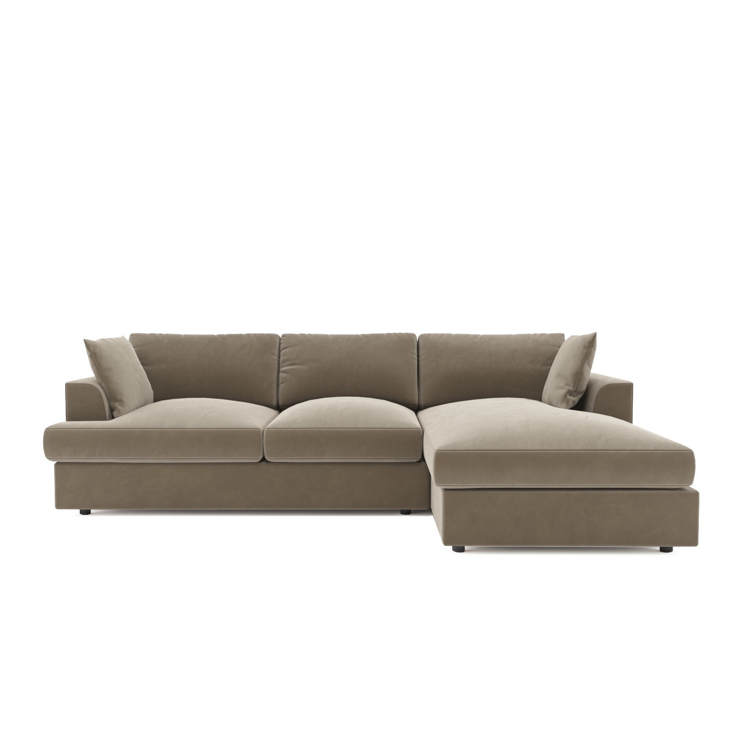 Large Mink Velvet Right Hand L Shaped Sofa - Seats 4 - August - Furniture123