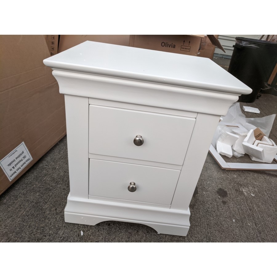 GRADE A2 - White Painted French 2 Drawer Bedside Table - Olivia