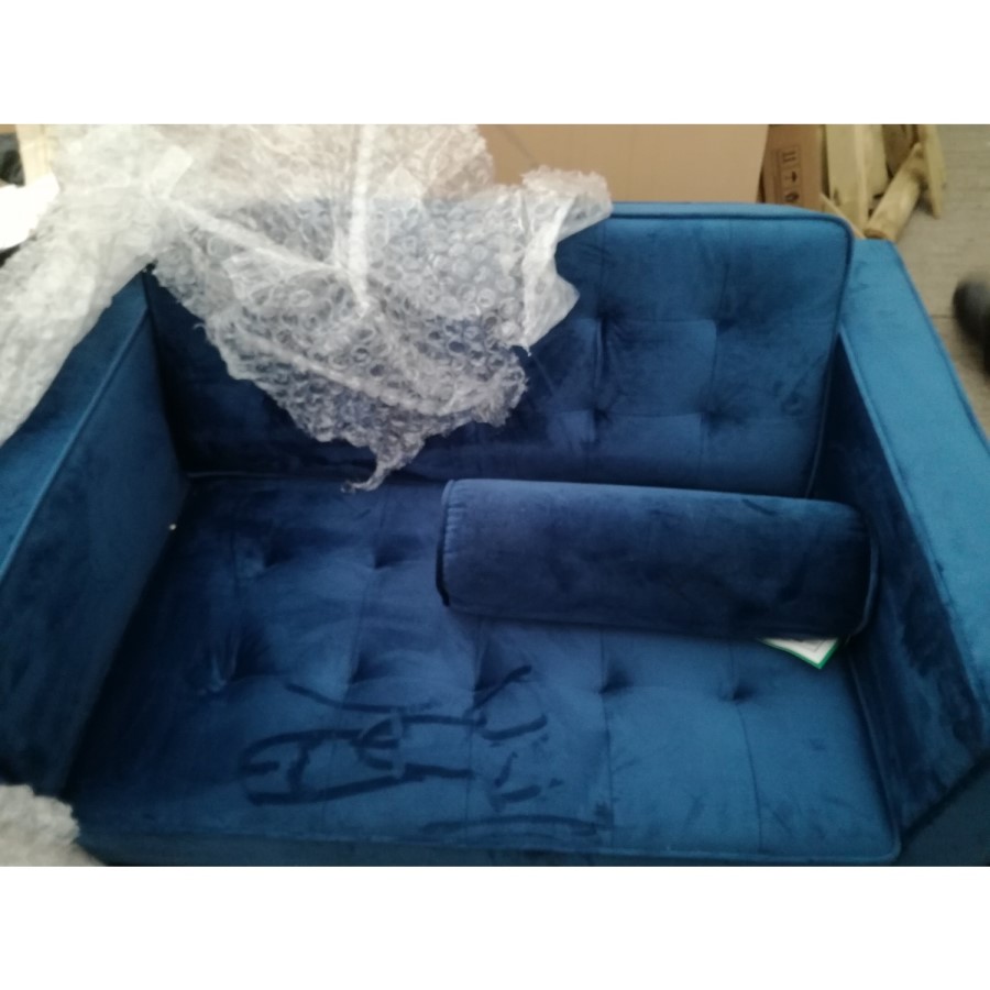 GRADE A2 - Navy Blue Buttoned Velvet Loveseat - Elba 