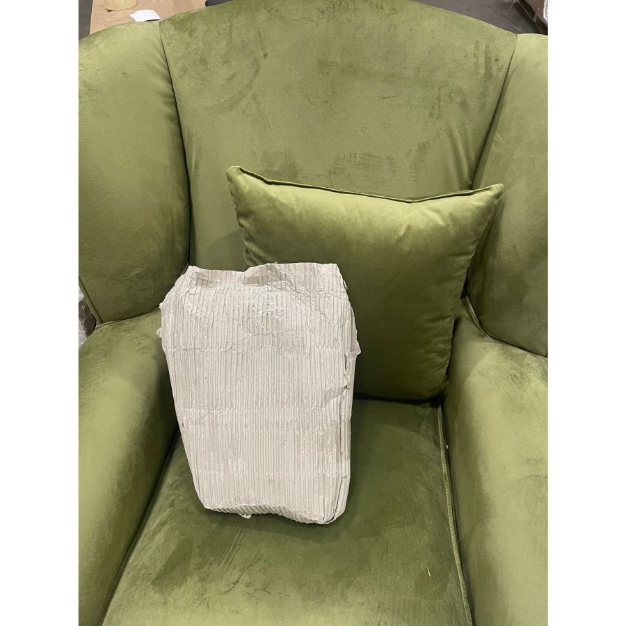 GRADE A2 - Olive Green Velvet Wingback Armchair - Rupert