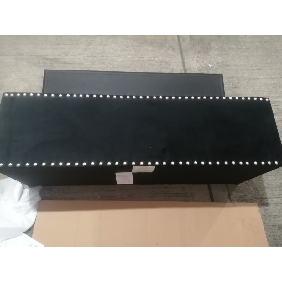 GRADE A2 - Black Velvet Ottoman Blanket Box with Stud Detail - Safina