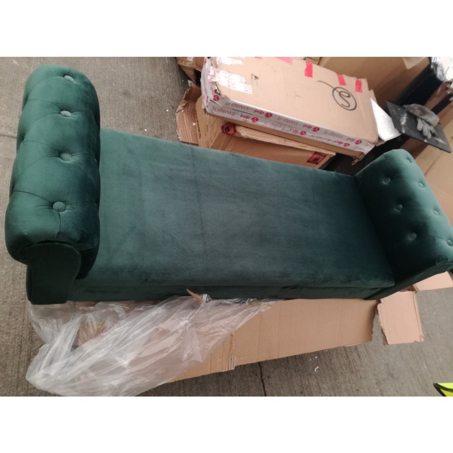 GRADE A2 - Green Velvet End-of-Bed Bench with Roll-Top Arms - Safina