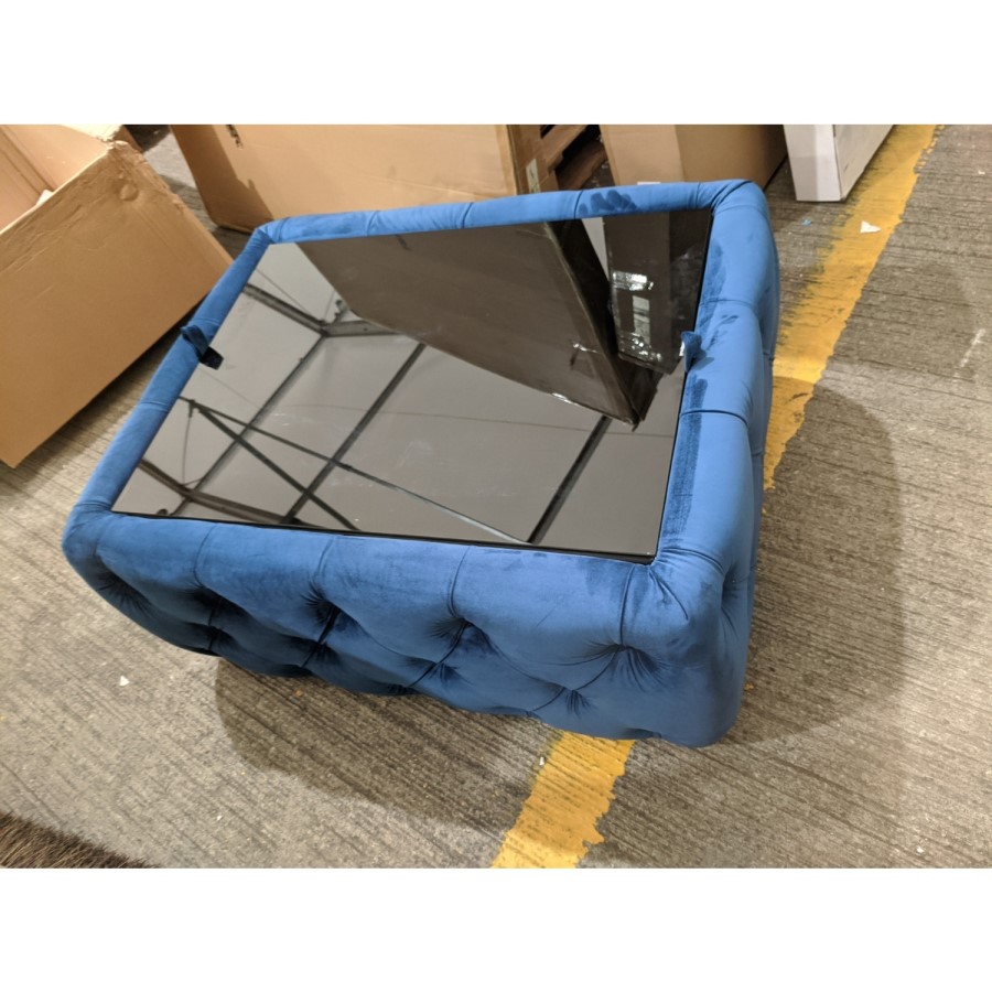 GRADE A2 - Small Rectangle Navy Velvet Ottoman Coffee Table - Clio
