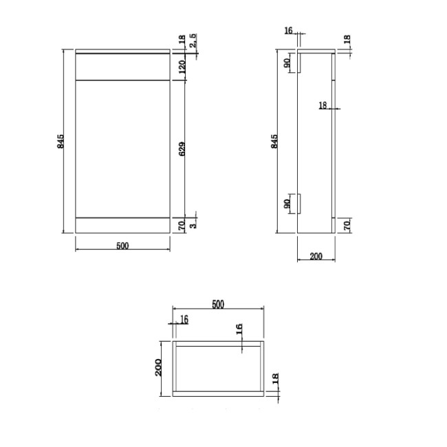 500mm Grey Back to Wall Toilet Unit Only - Ashford