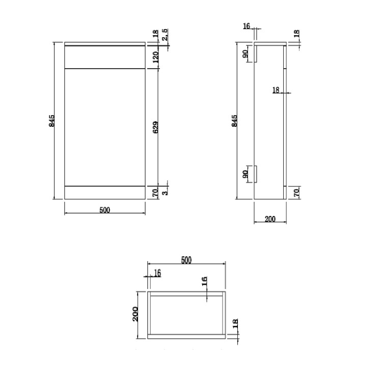 500mm Grey Back to Wall Toilet Unit Only - Ashford