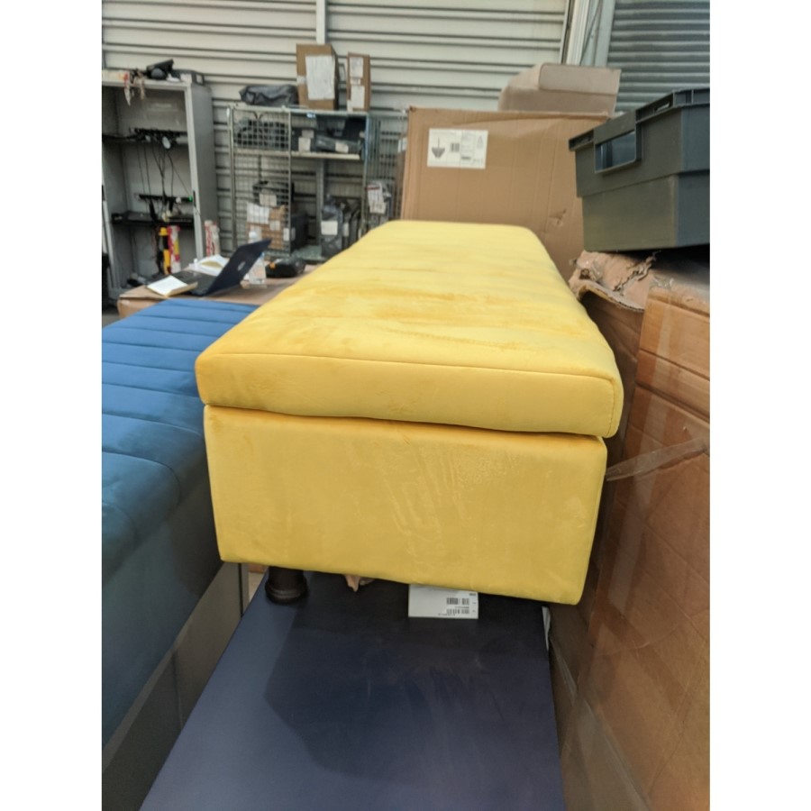 GRADE A2 - Mustard Yellow Velvet Striped Ottoman Storage Bench - Safina