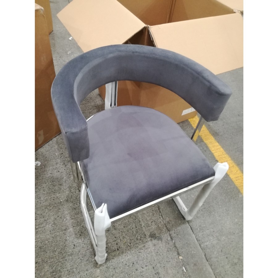 GRADE A2 - Grey Velvet Cantilever Dining Armchair - Alana Boutique