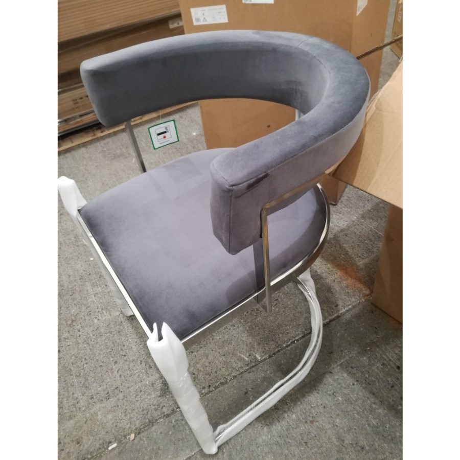 GRADE A2 - Grey Velvet Cantilever Dining Armchair - Alana Boutique