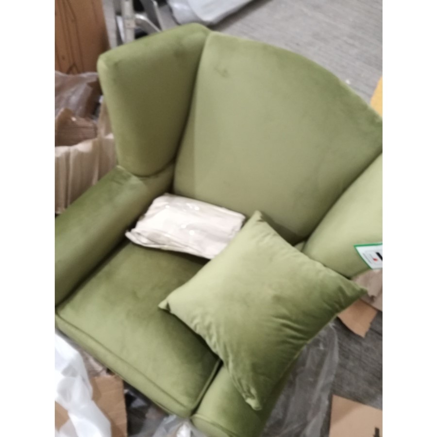 GRADE A2 - Olive Green Velvet Wingback Armchair - Rupert