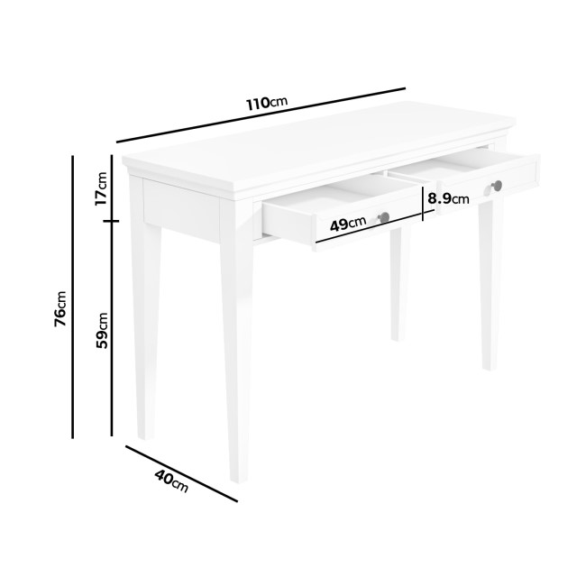 White Painted Dressing Table with 2 Drawers - Georgia