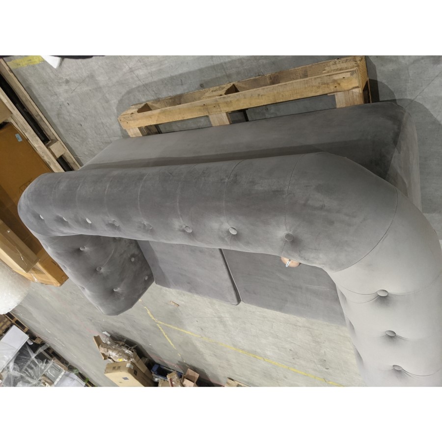 GRADE A2 - Grey Velvet 2 Seater Chesterfield Sofa - Bronte