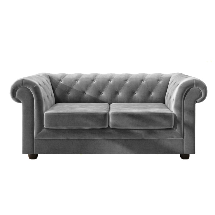 GRADE A2 - Grey Velvet 2 Seater Chesterfield Sofa - Bronte