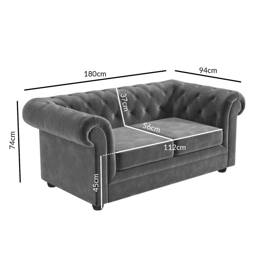 GRADE A2 - Grey Velvet 2 Seater Chesterfield Sofa - Bronte