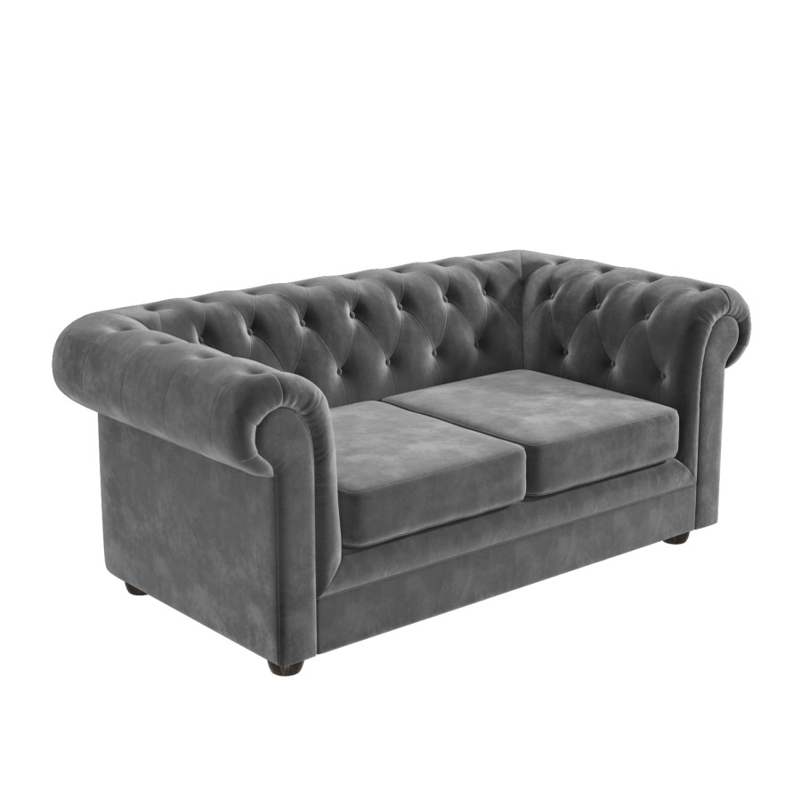 GRADE A2 - Grey Velvet 2 Seater Chesterfield Sofa - Bronte
