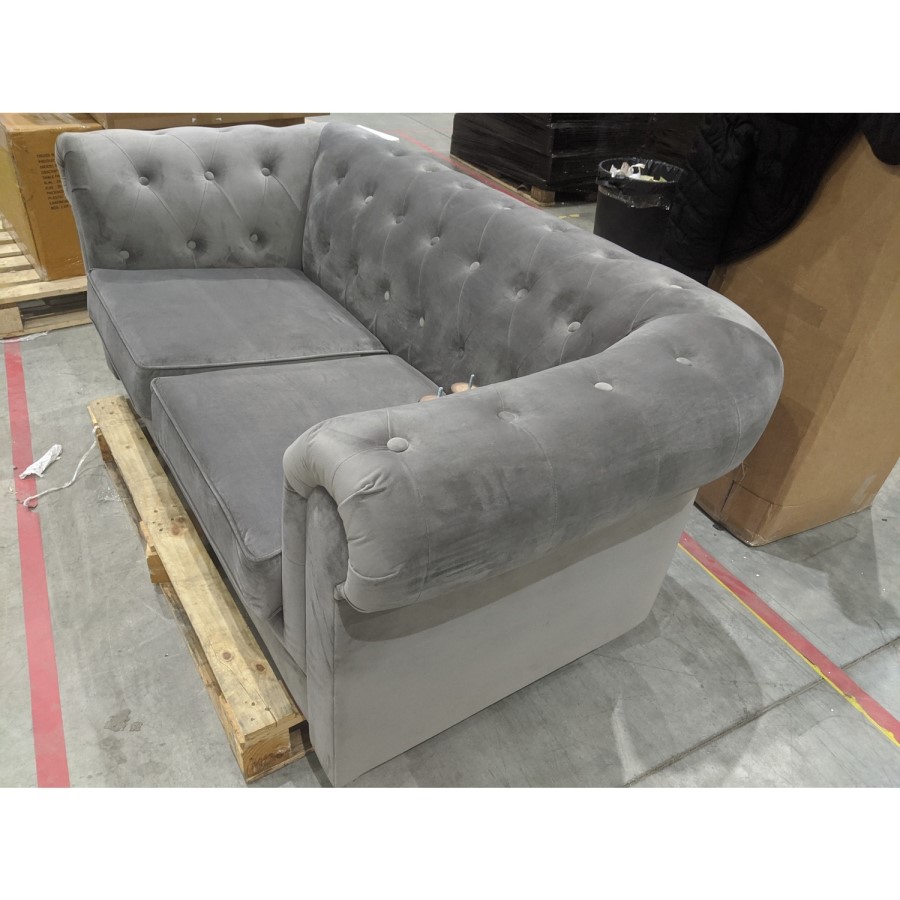 GRADE A2 - Grey Velvet 2 Seater Chesterfield Sofa - Bronte