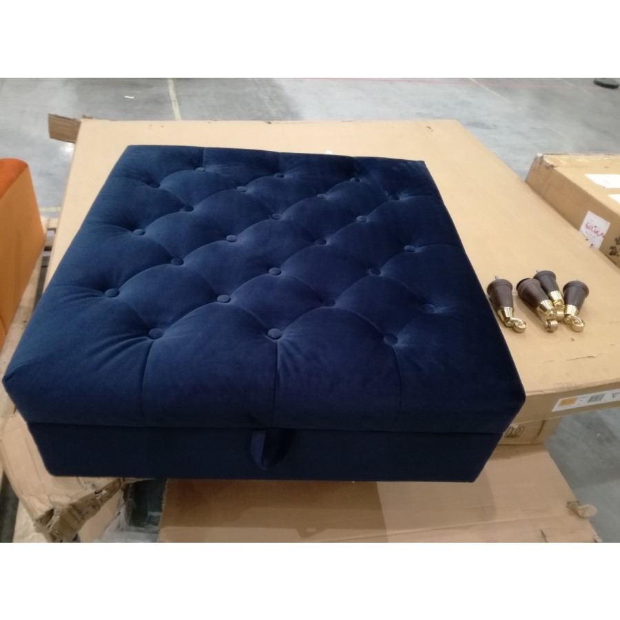 GRADE A2 - Navy Velvet Buttoned Ottoman Storage Footstool - Payton